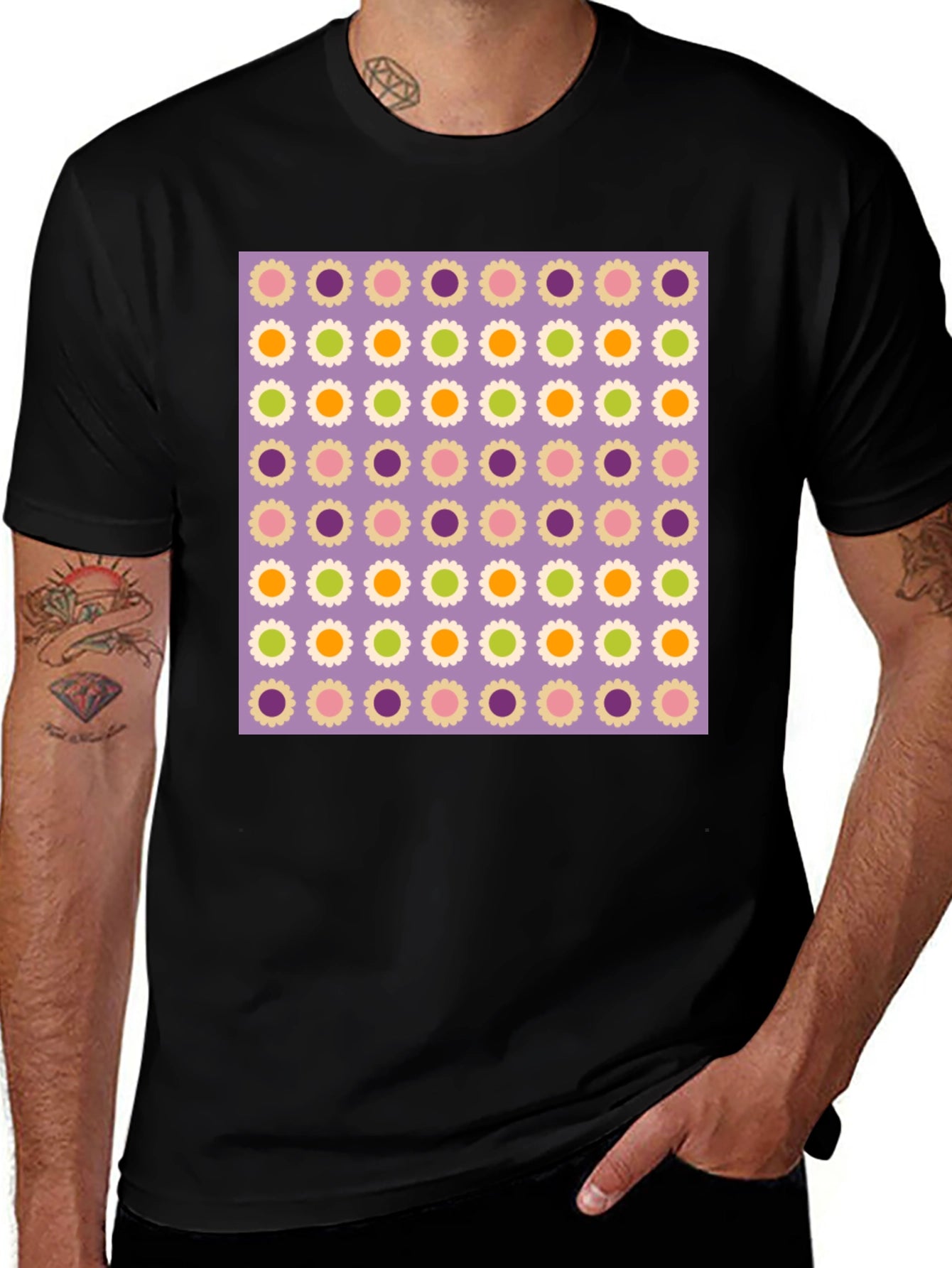 Floral Pattern Black T-Shirt