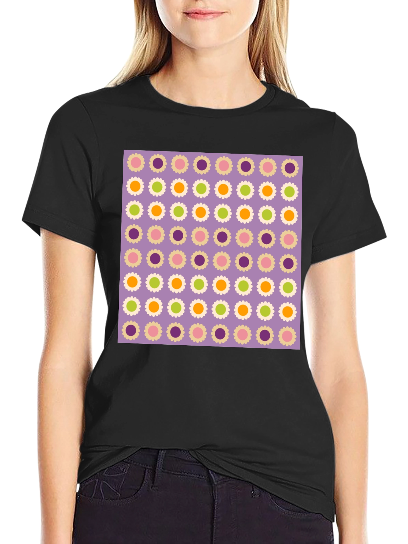 Floral Pattern Black T-Shirt