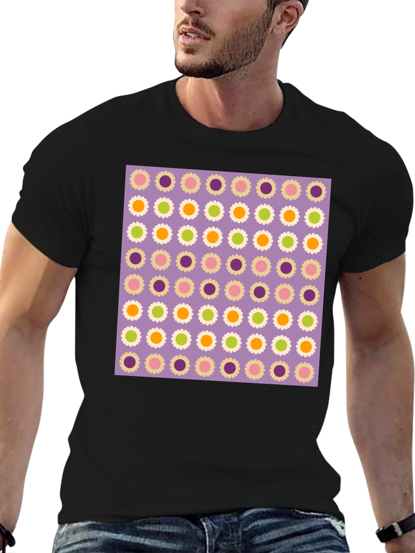 Floral Pattern Black T-Shirt
