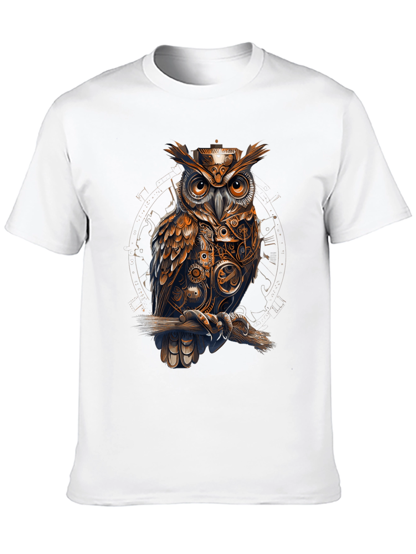 Steampunk Owl Graphic Print Black T-Shirt
