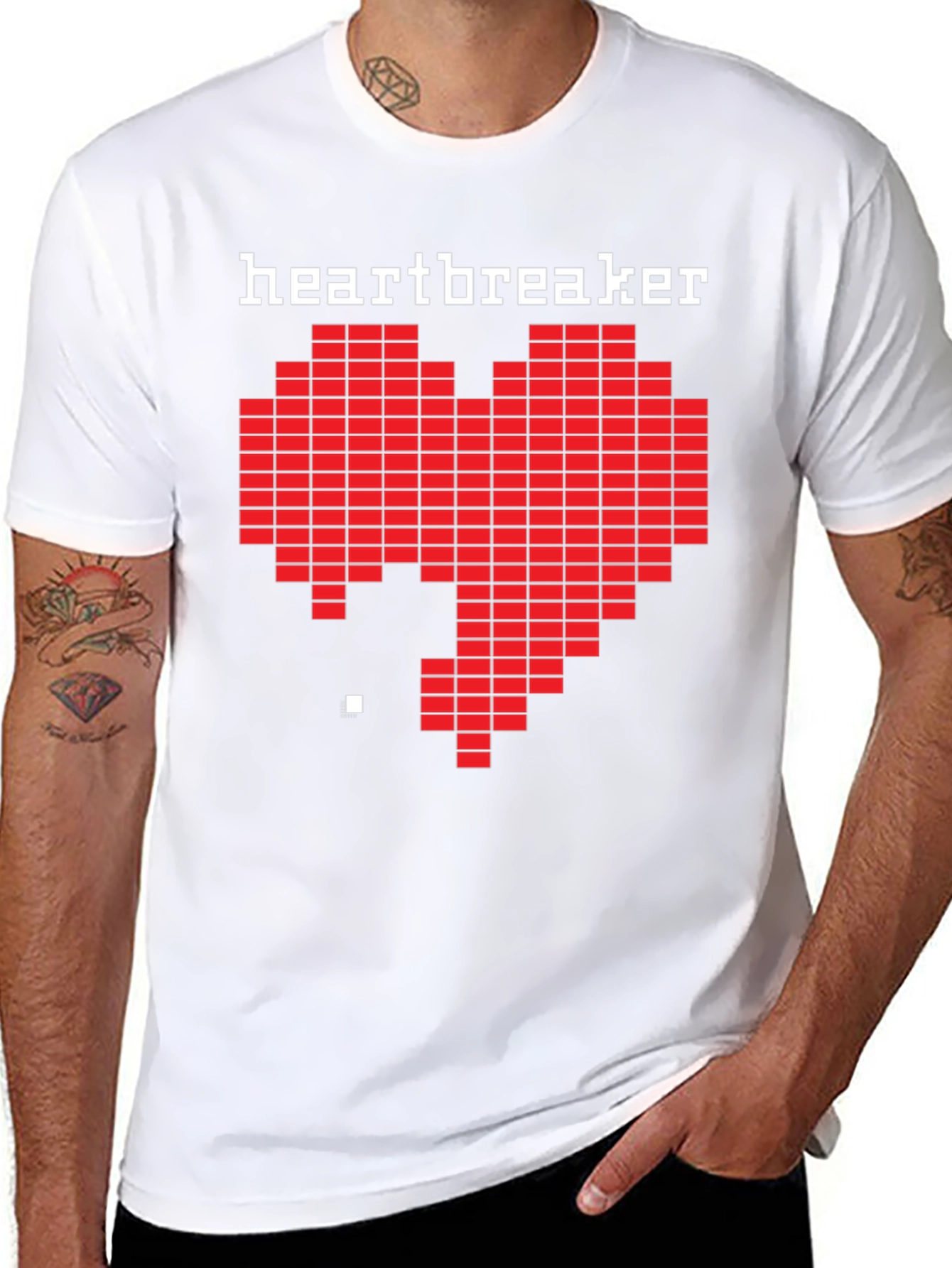 Heartbreaker Pixel Art Graphic Black T-Shirt