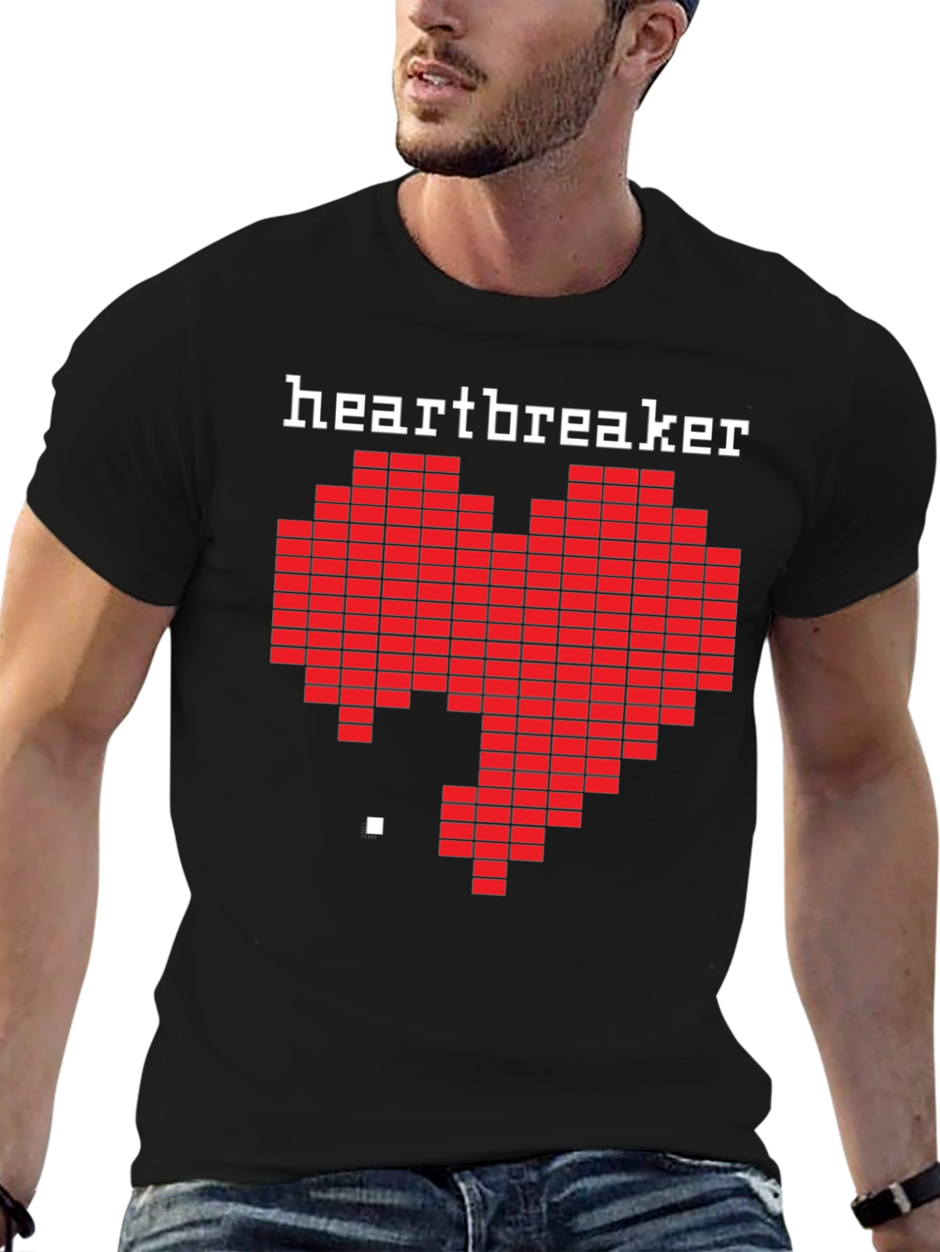 Heartbreaker Pixel Art Graphic Black T-Shirt