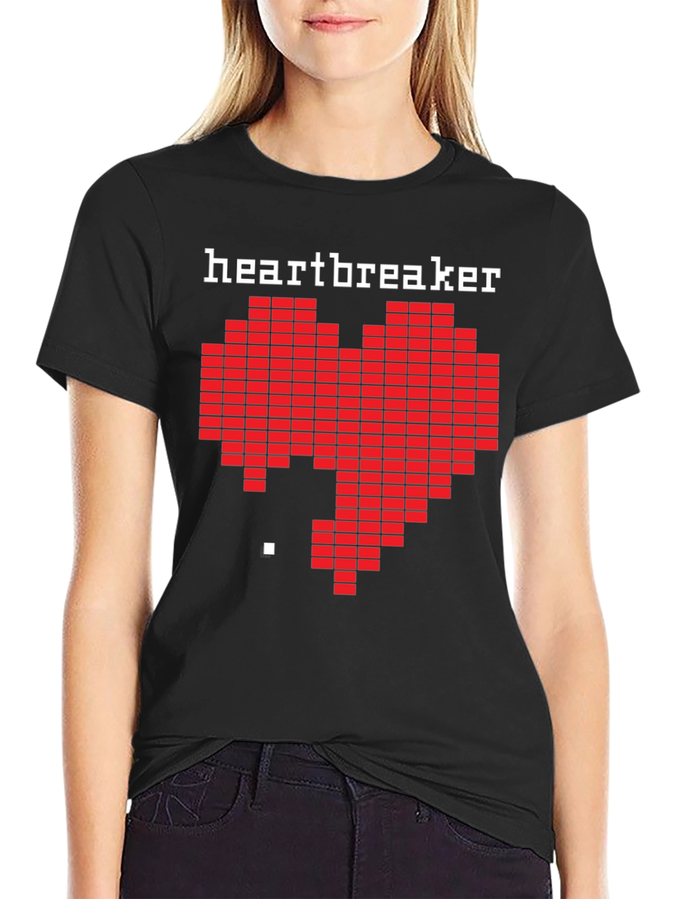 Heartbreaker Pixel Art Graphic Black T-Shirt