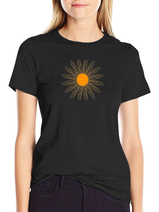 Black T-Shirt with Geometric Flower Design