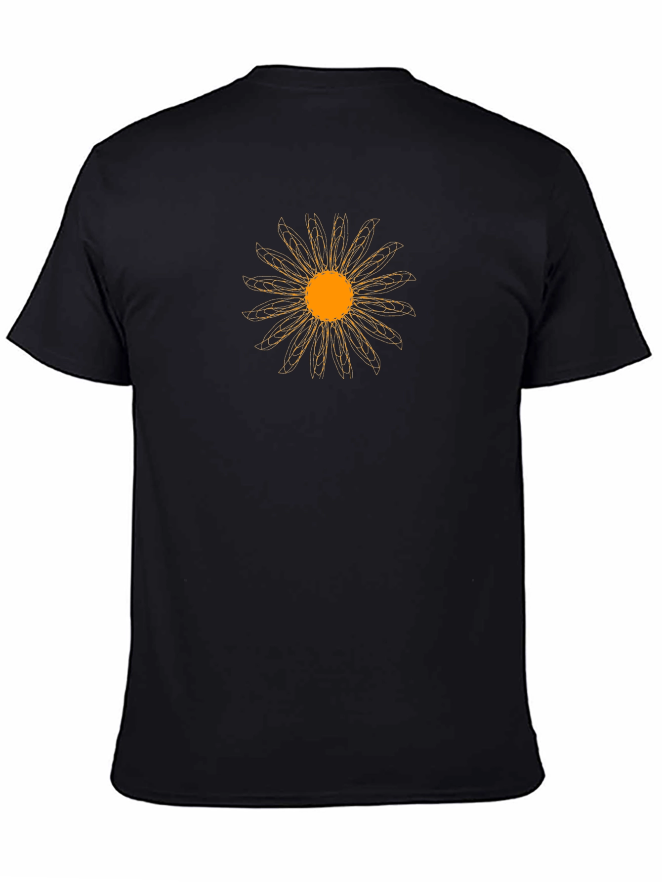 Black T-Shirt with Geometric Flower Design