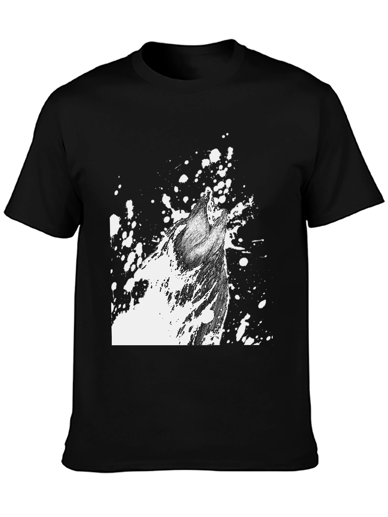 Wolf Howl Graphic Print T-Shirt - Black