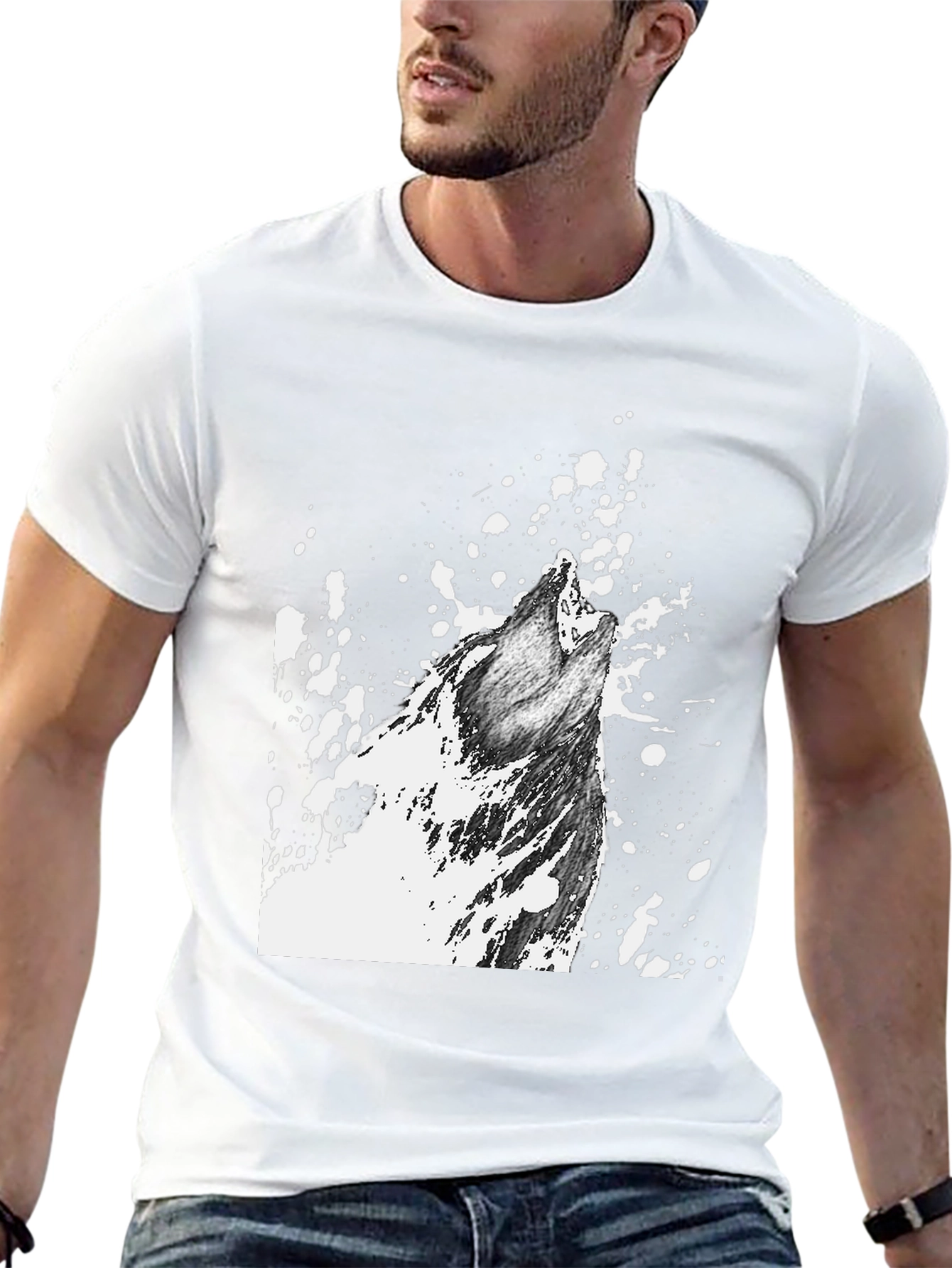 Wolf Howl Graphic Print T-Shirt - Black
