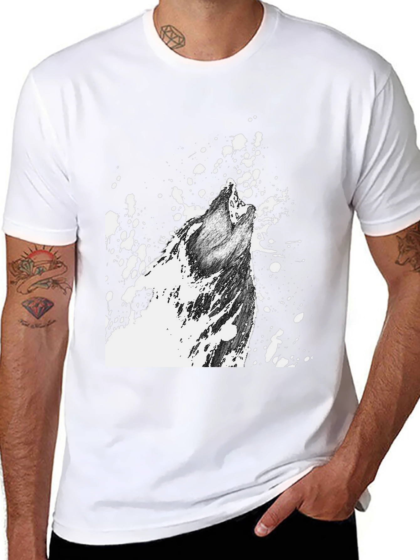 Wolf Howl Graphic Print T-Shirt - Black