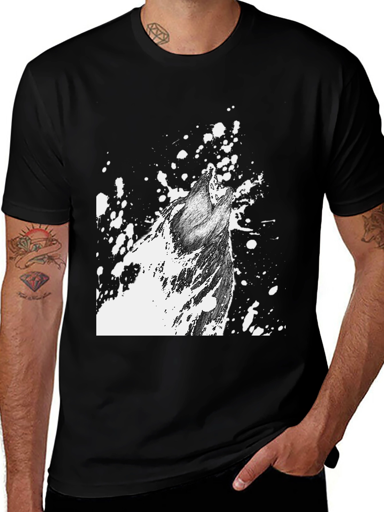 Wolf Howl Graphic Print T-Shirt - Black