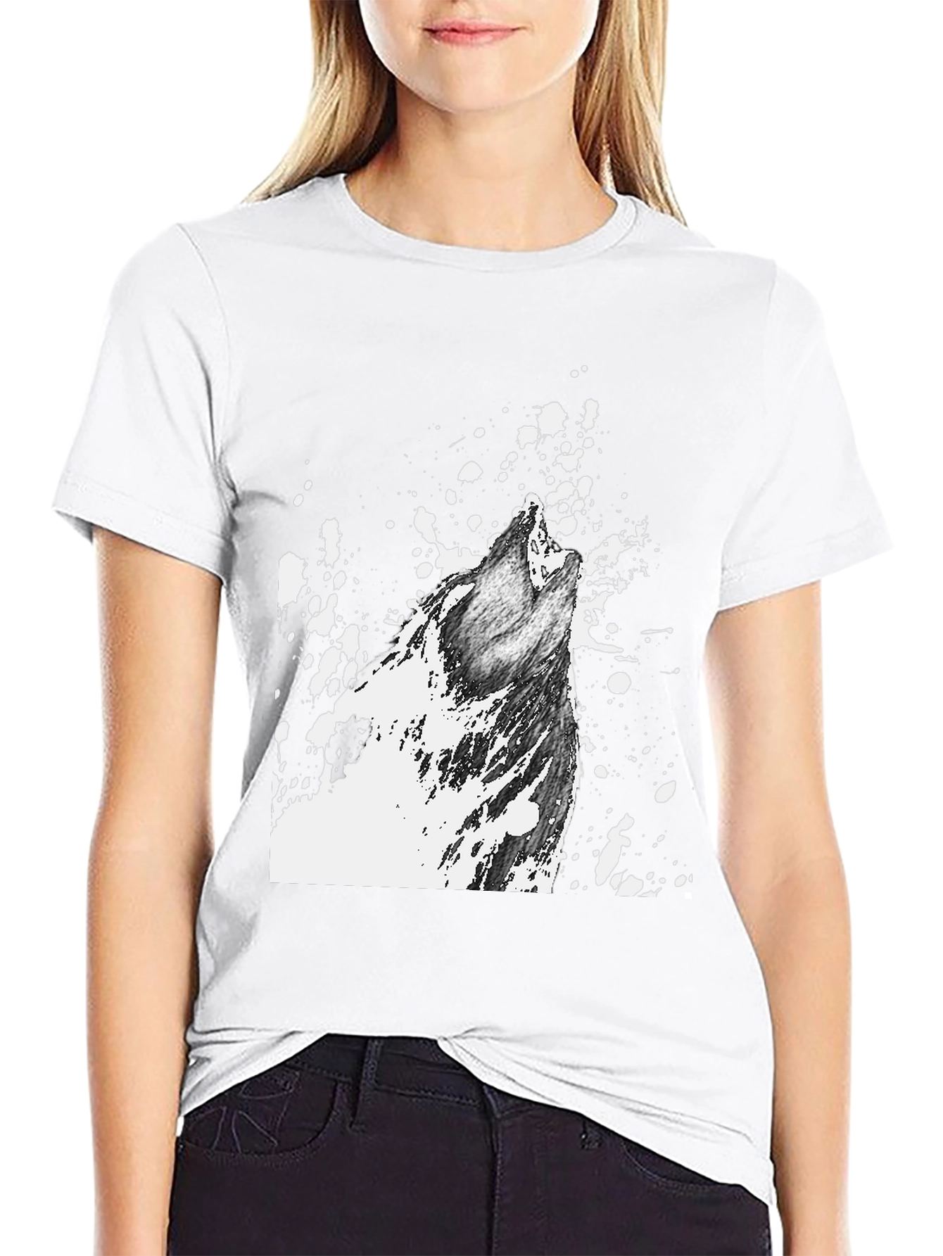 Wolf Howl Graphic Print T-Shirt - Black