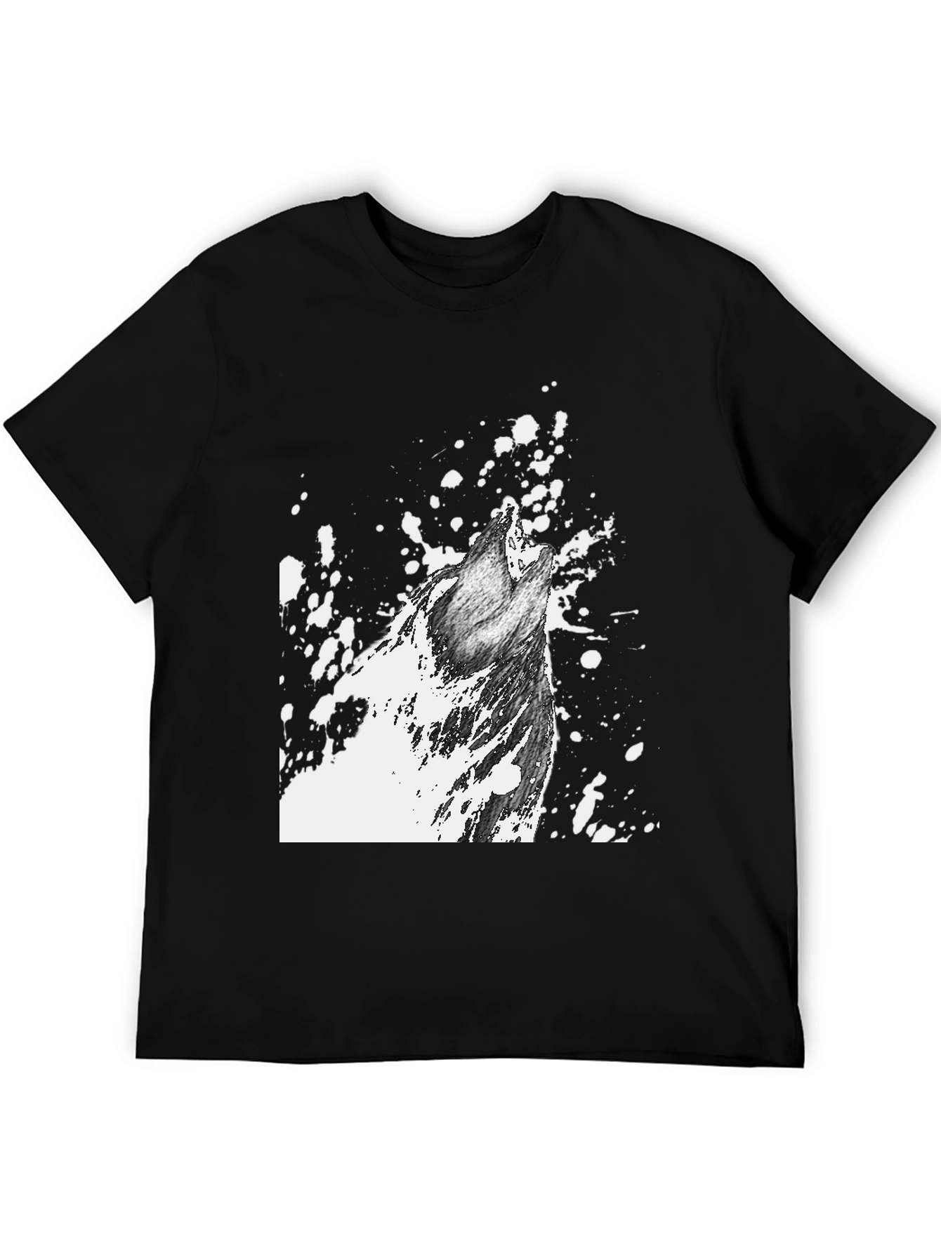 Wolf Howl Graphic Print T-Shirt - Black