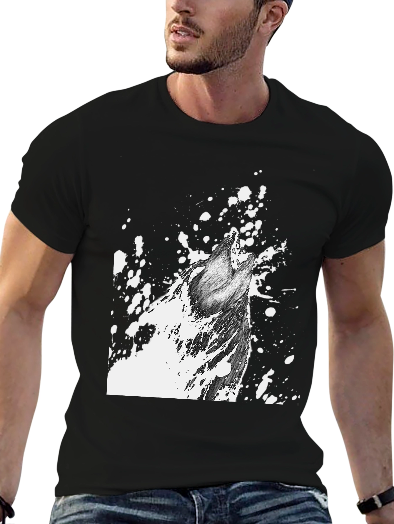 Wolf Howl Graphic Print T-Shirt - Black