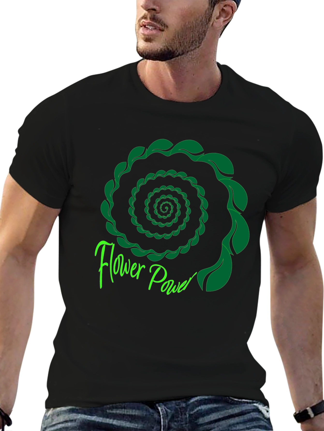 Flower Power Spiral Graphic Tee - Black