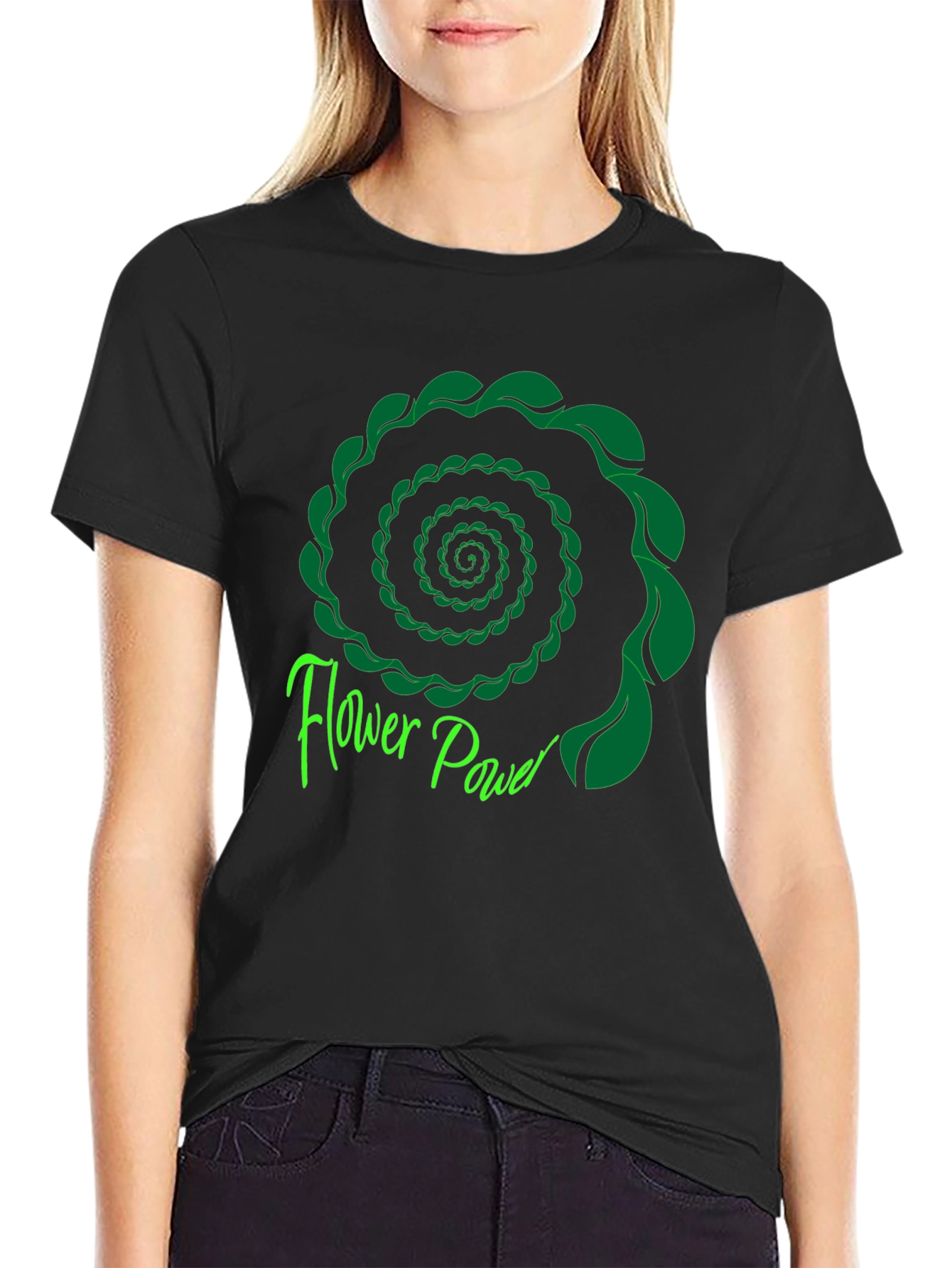 Flower Power Spiral Graphic Tee - Black