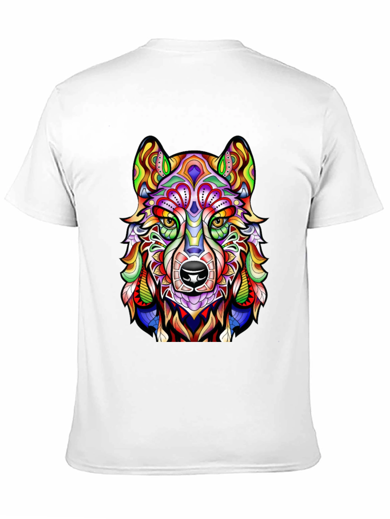 Vibrant Wolf Graphic Print Black T-Shirt