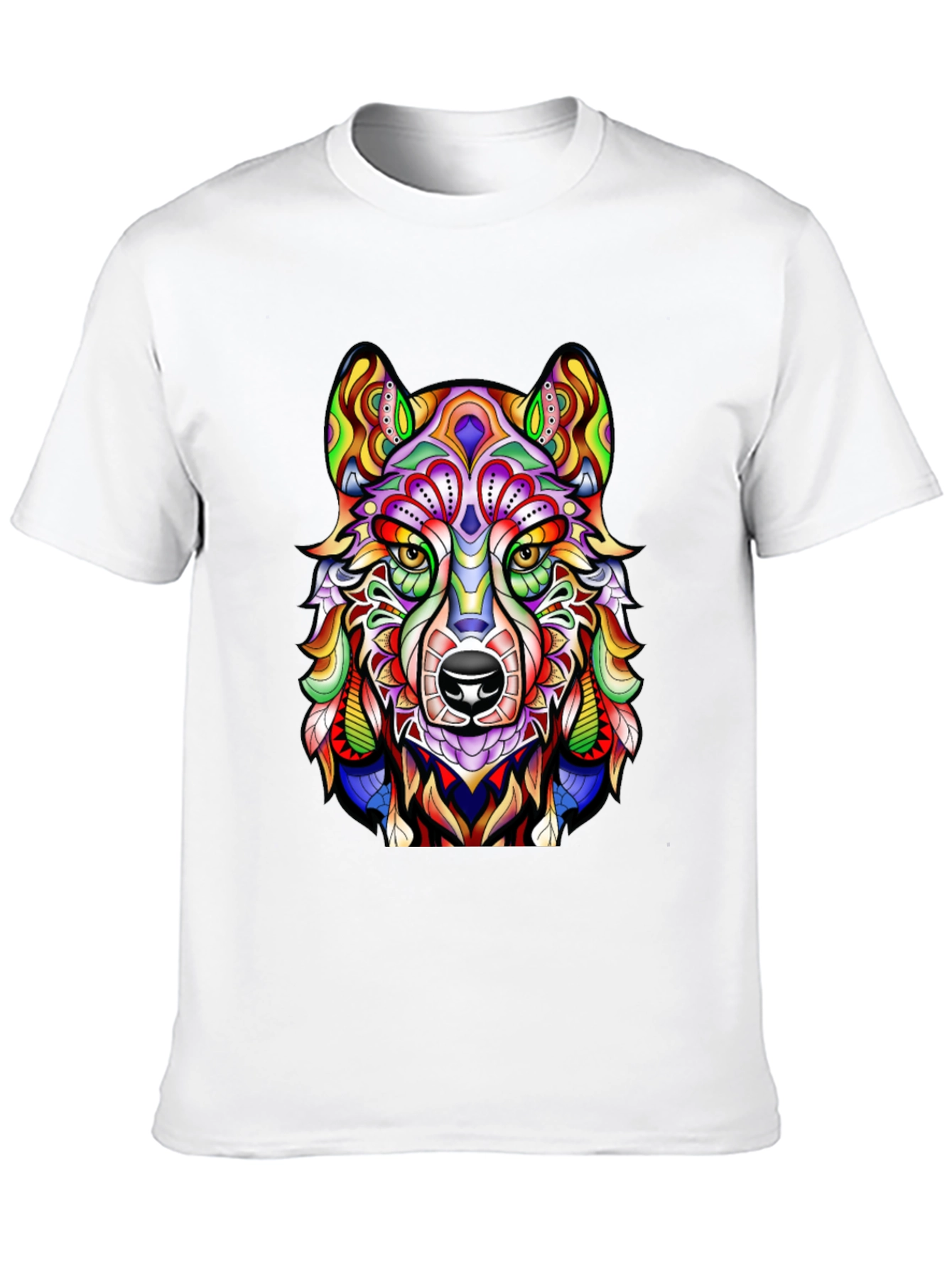 Vibrant Wolf Graphic Print Black T-Shirt