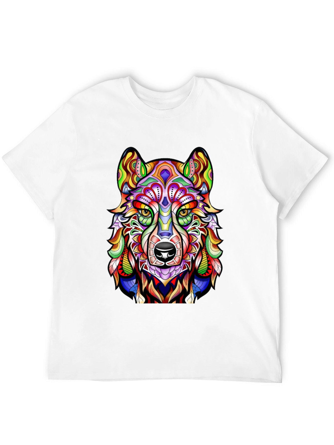 Vibrant Wolf Graphic Print Black T-Shirt
