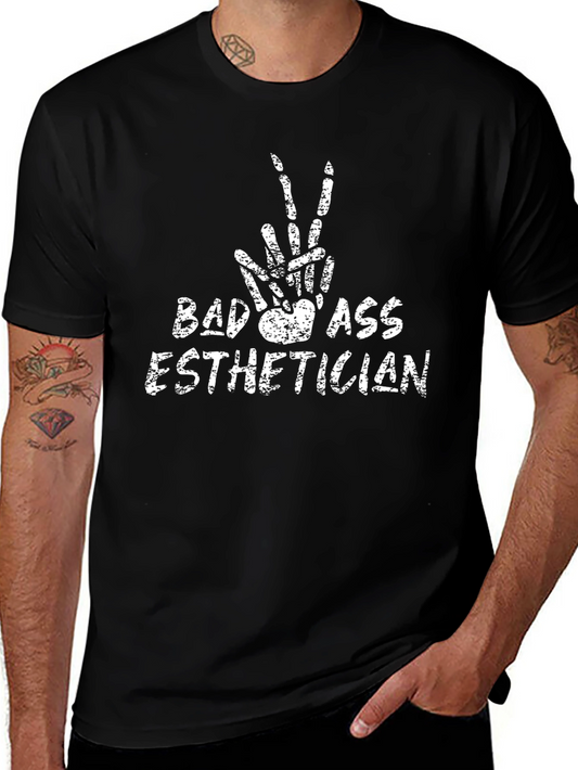Badass Esthetician Skeleton Hand Peace Sign T-Shirt