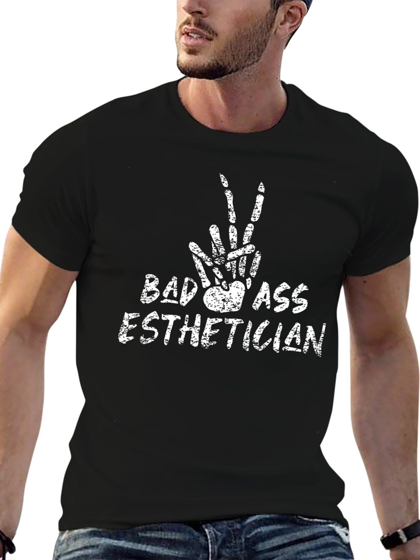 Badass Esthetician Skeleton Hand Peace Sign T-Shirt