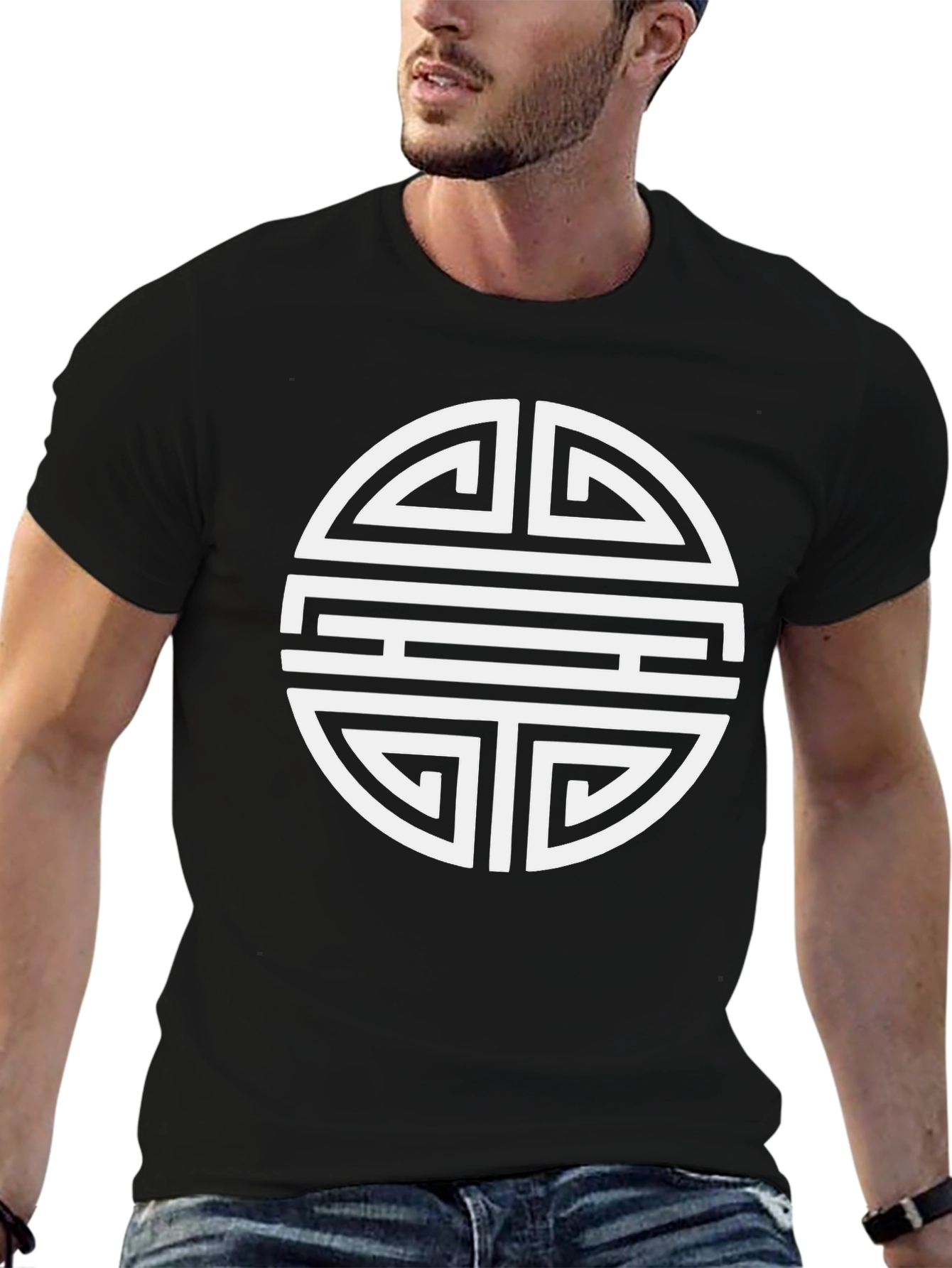 Stylish Black Tee with Geometric Circle Design