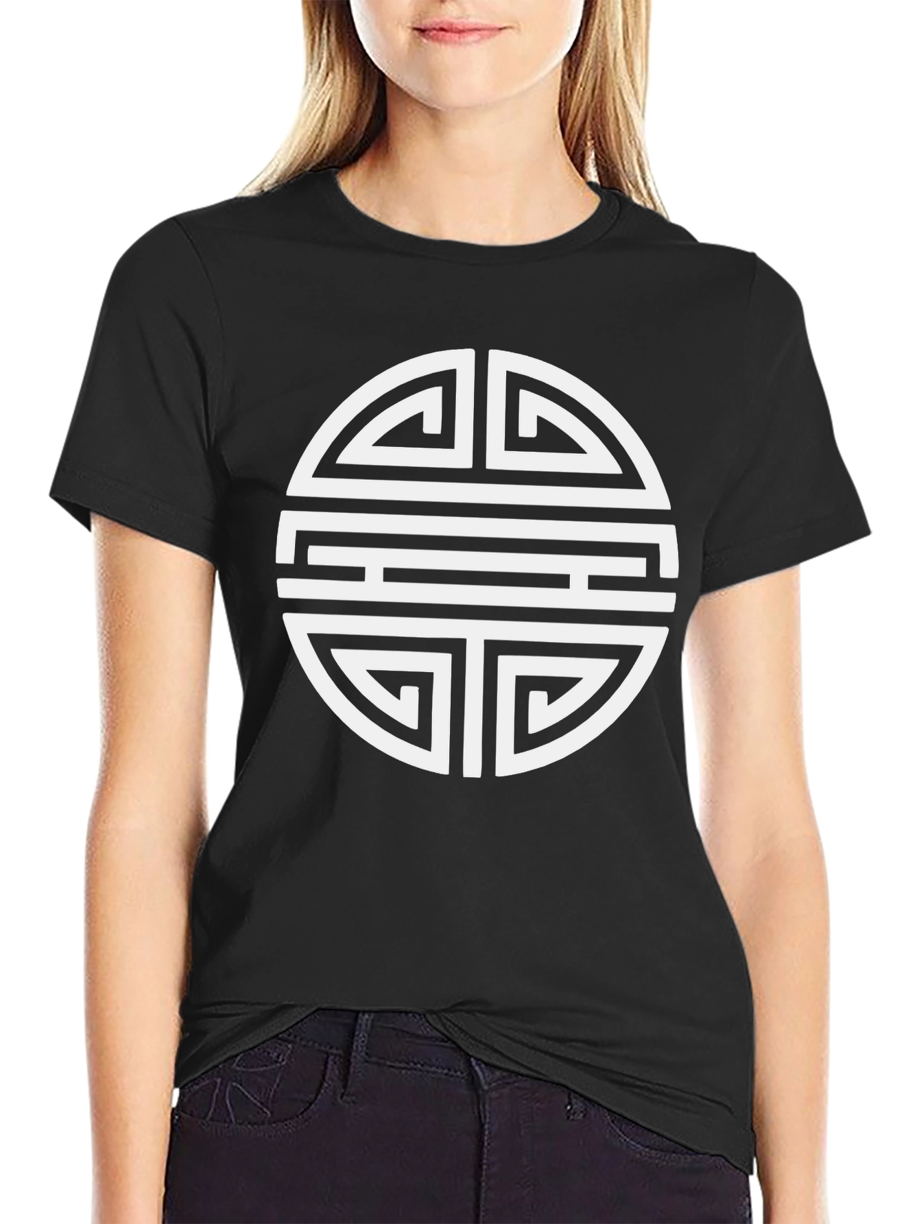 Stylish Black Tee with Geometric Circle Design