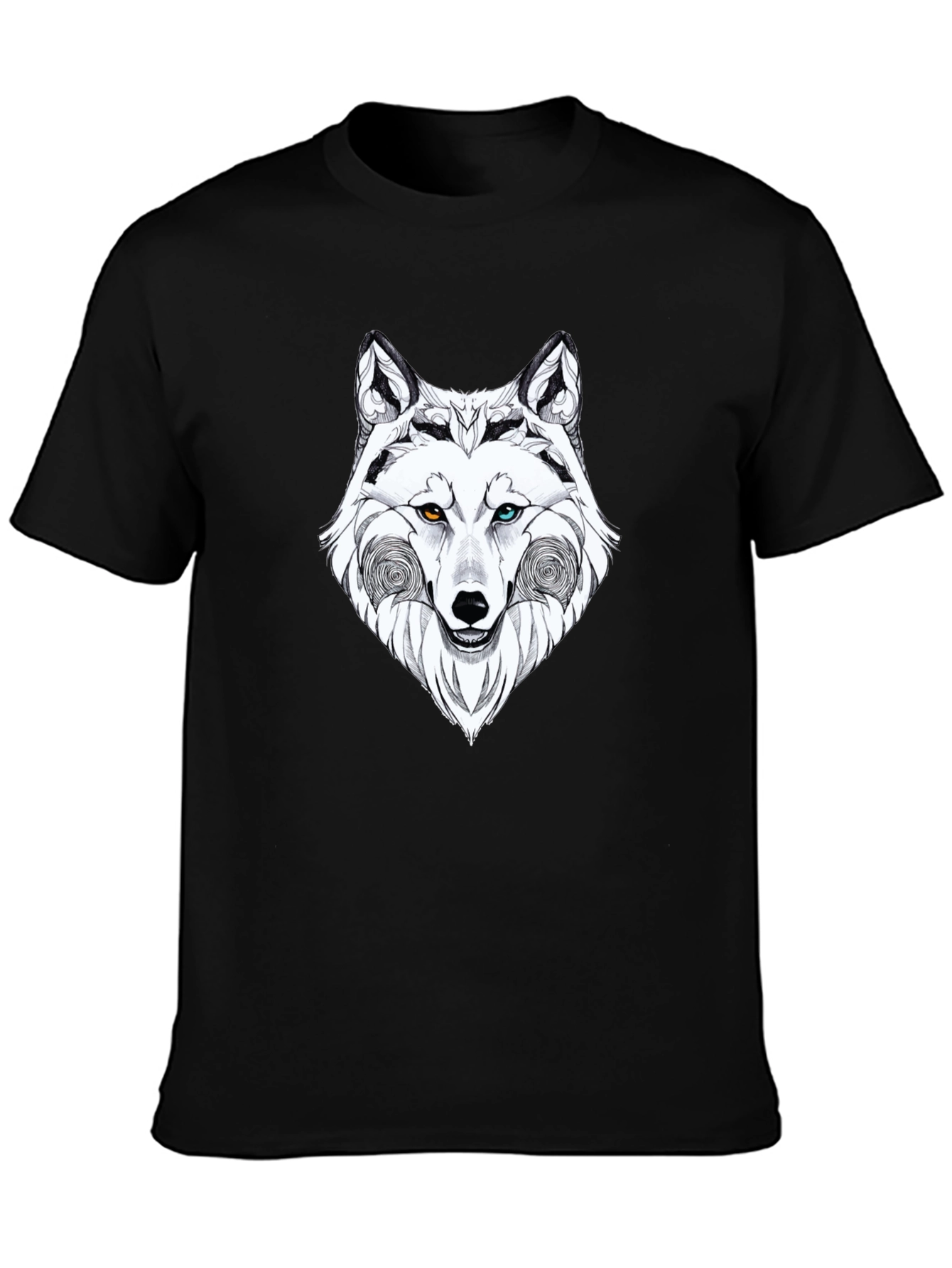 Wolf Graphic Black T-Shirt - Heterochromia Eyes