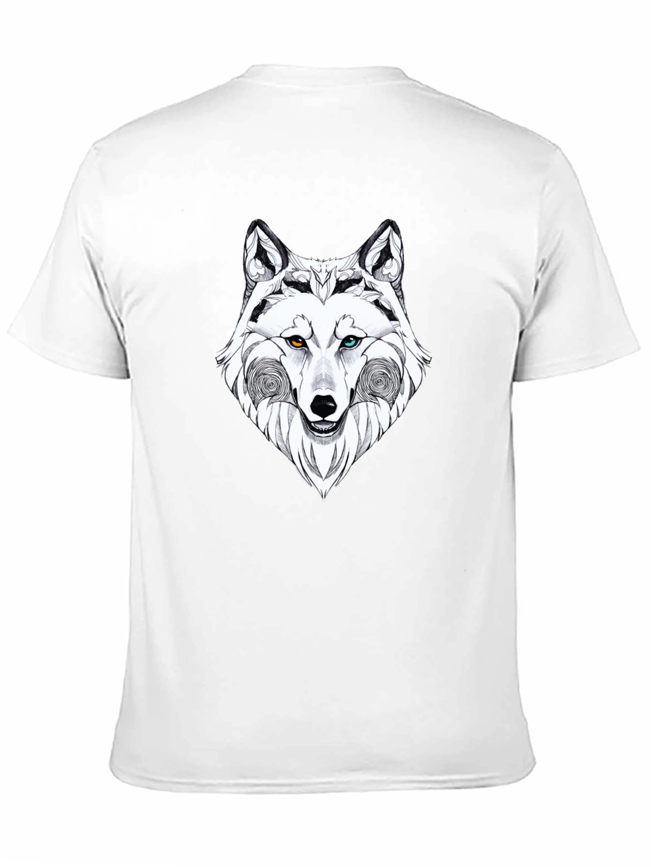 Wolf Graphic Black T-Shirt - Heterochromia Eyes