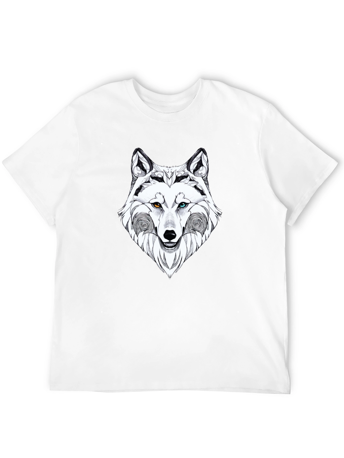 Wolf Graphic Black T-Shirt - Heterochromia Eyes