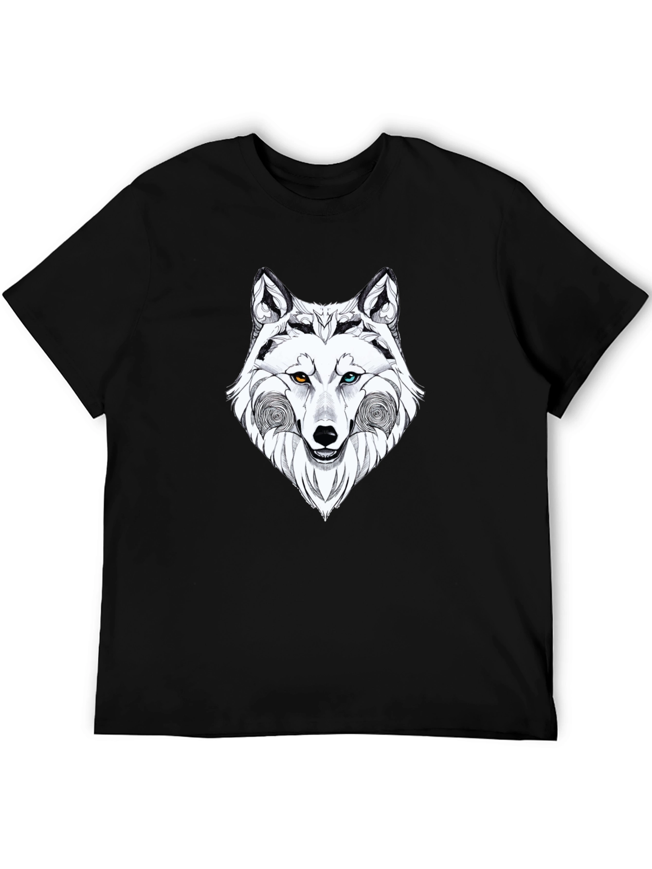 Wolf Graphic Black T-Shirt - Heterochromia Eyes