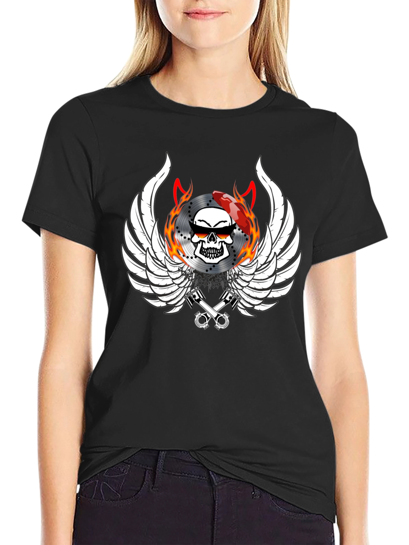 Biker Skull Wings Graphic Tee