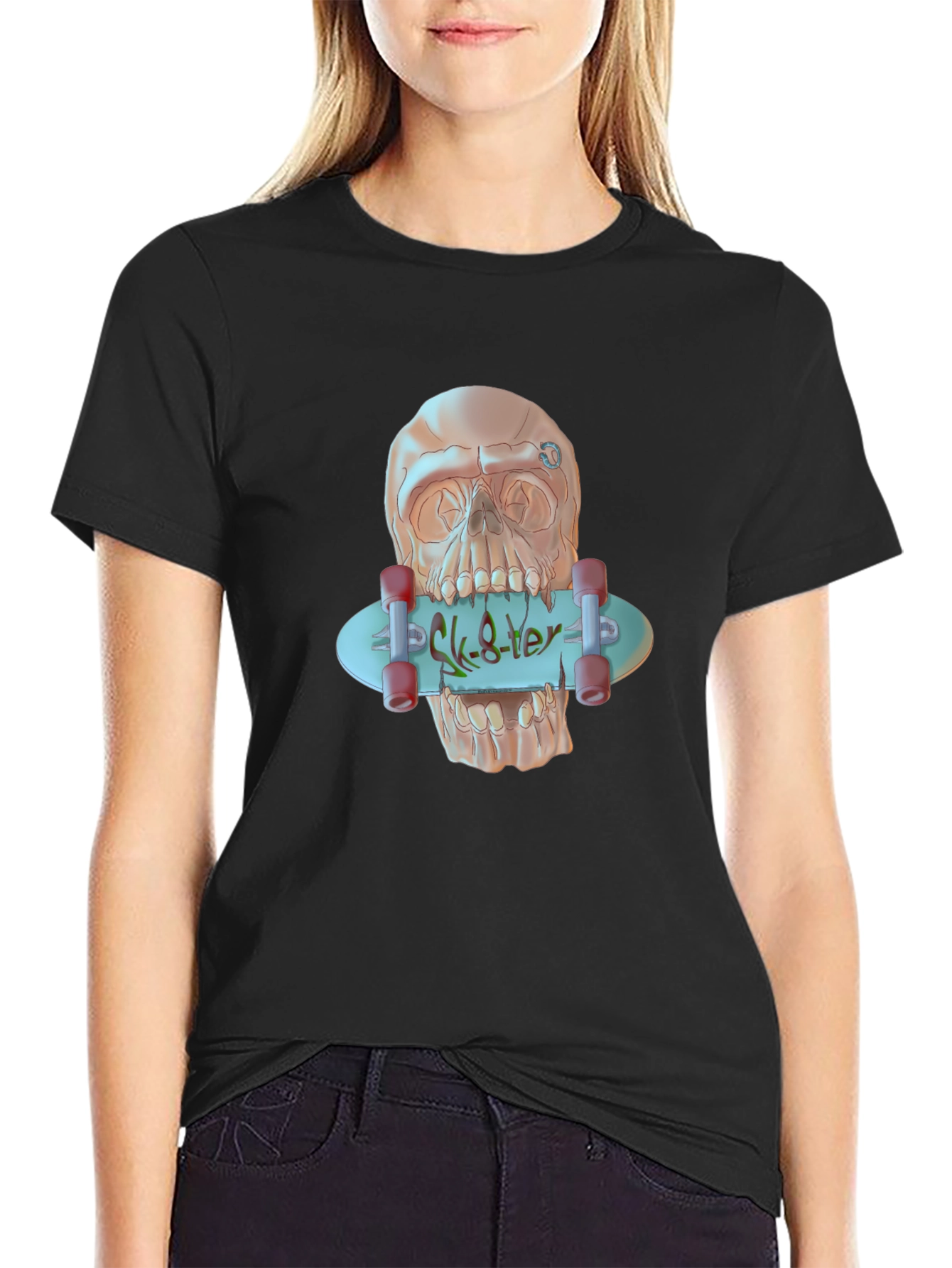 Skater Skull Graphic T-Shirt - Edgy Style