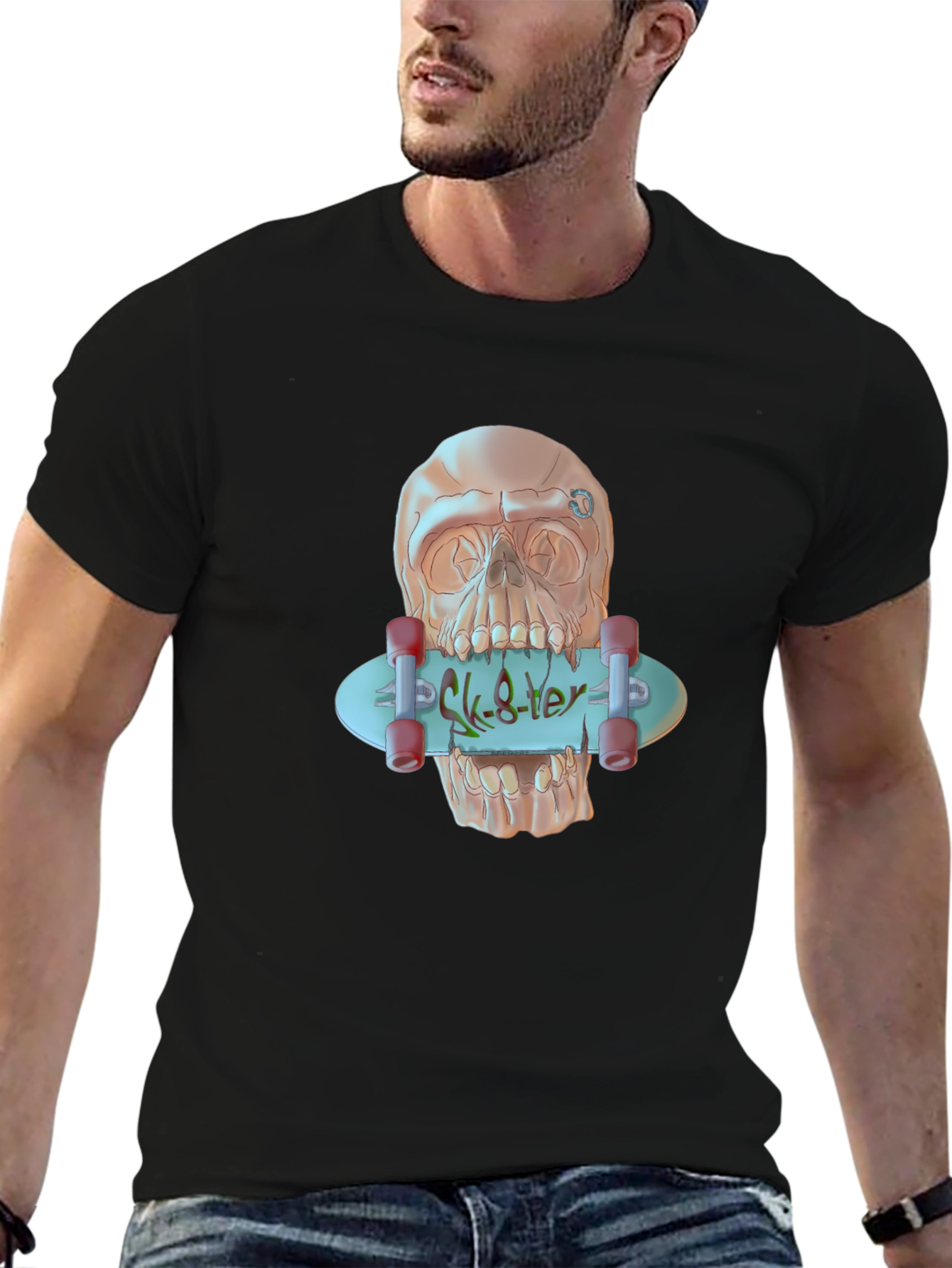 Skater Skull Graphic T-Shirt - Edgy Style