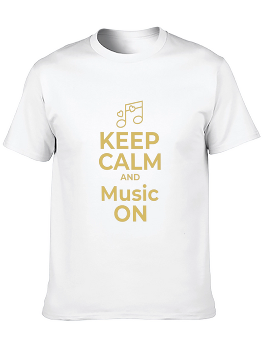 Keep Calm and Music On Graphic Tee - Black Cotton T-Shirt