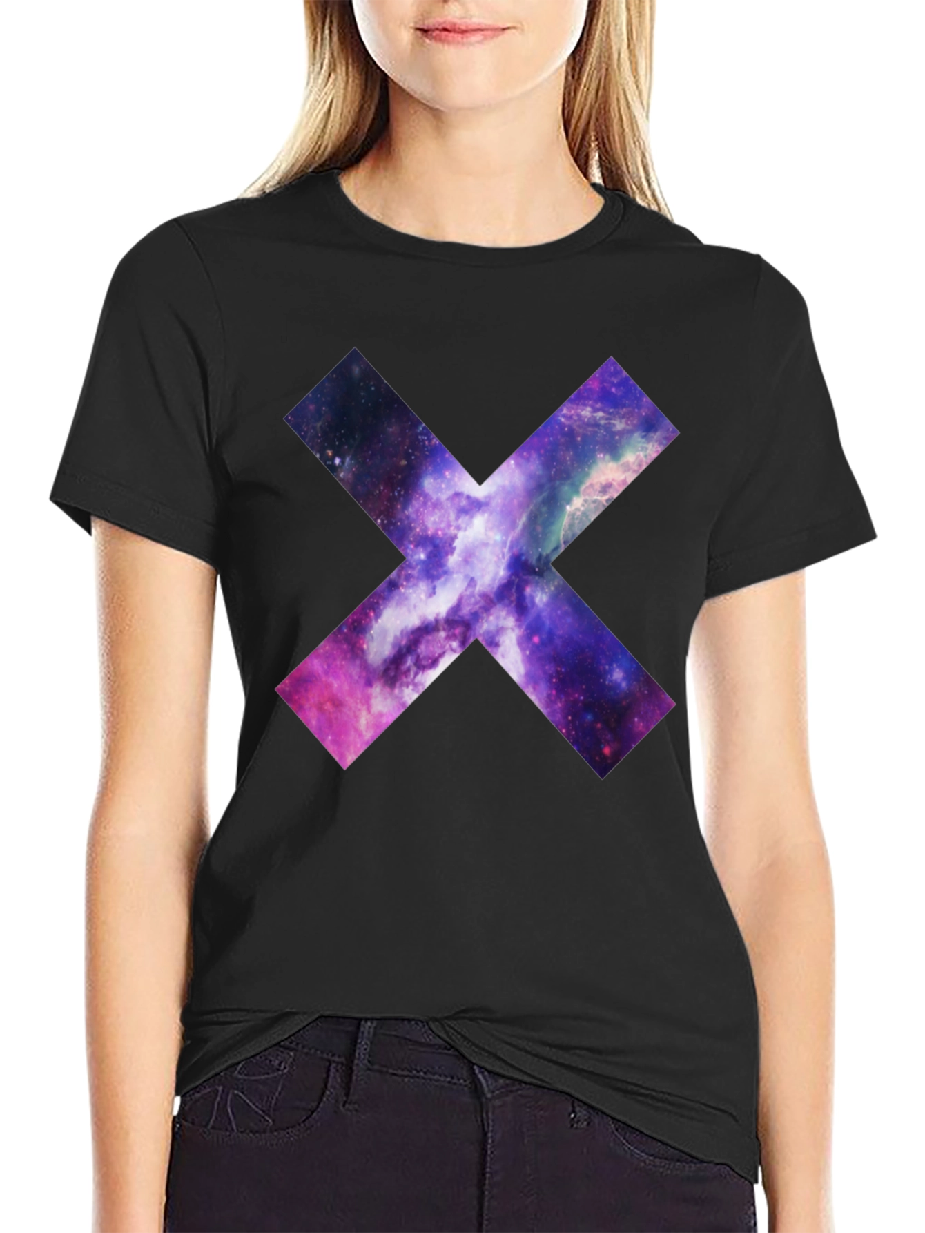 Galaxy Cross Graphic T-Shirt - Black Cotton Tee