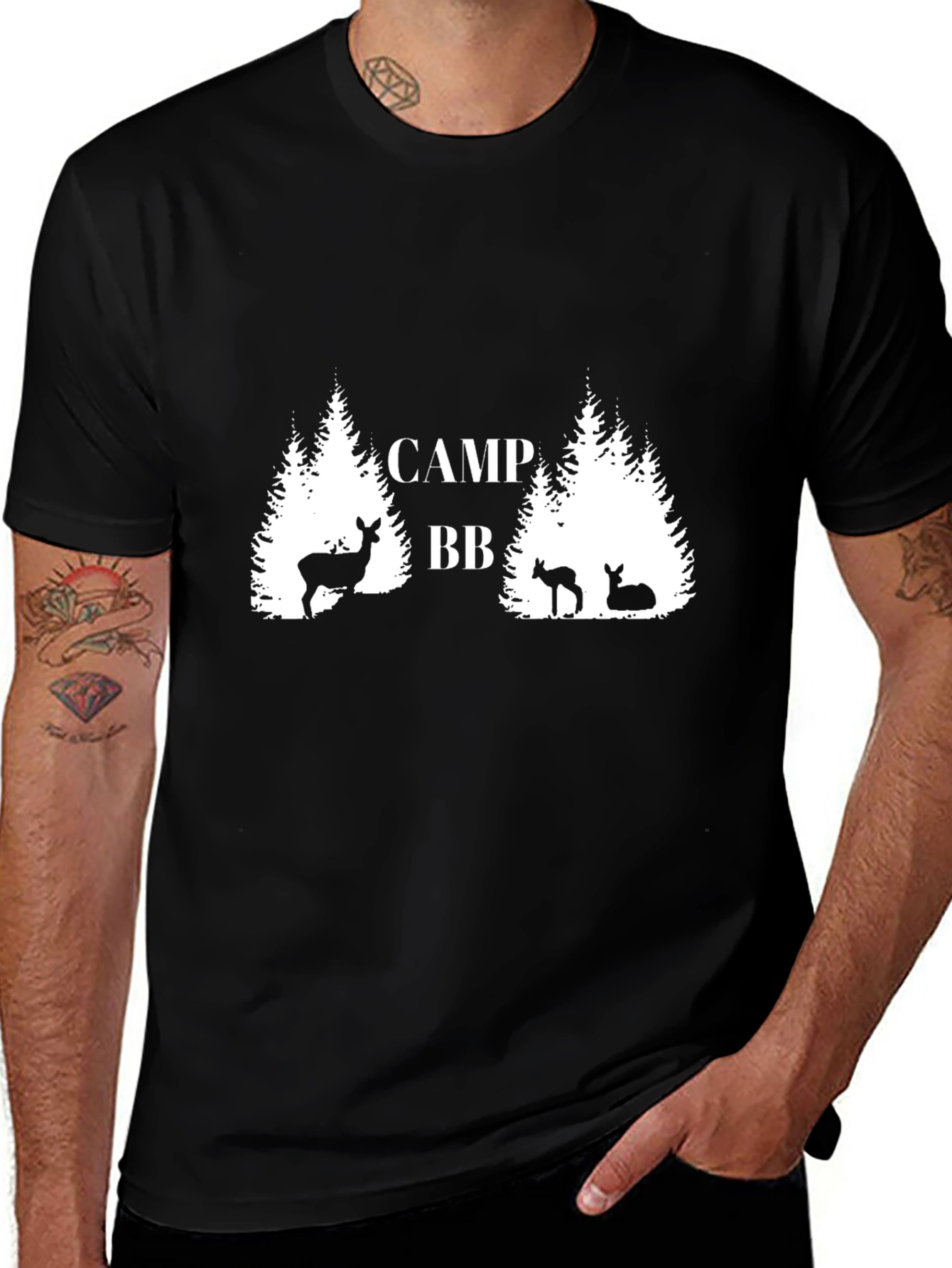 Camp BB Deer Graphic Black T-Shirt