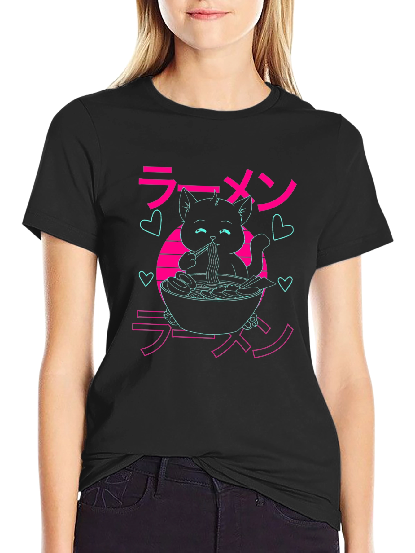 Ramen Cat Graphic Tee - Anime Style