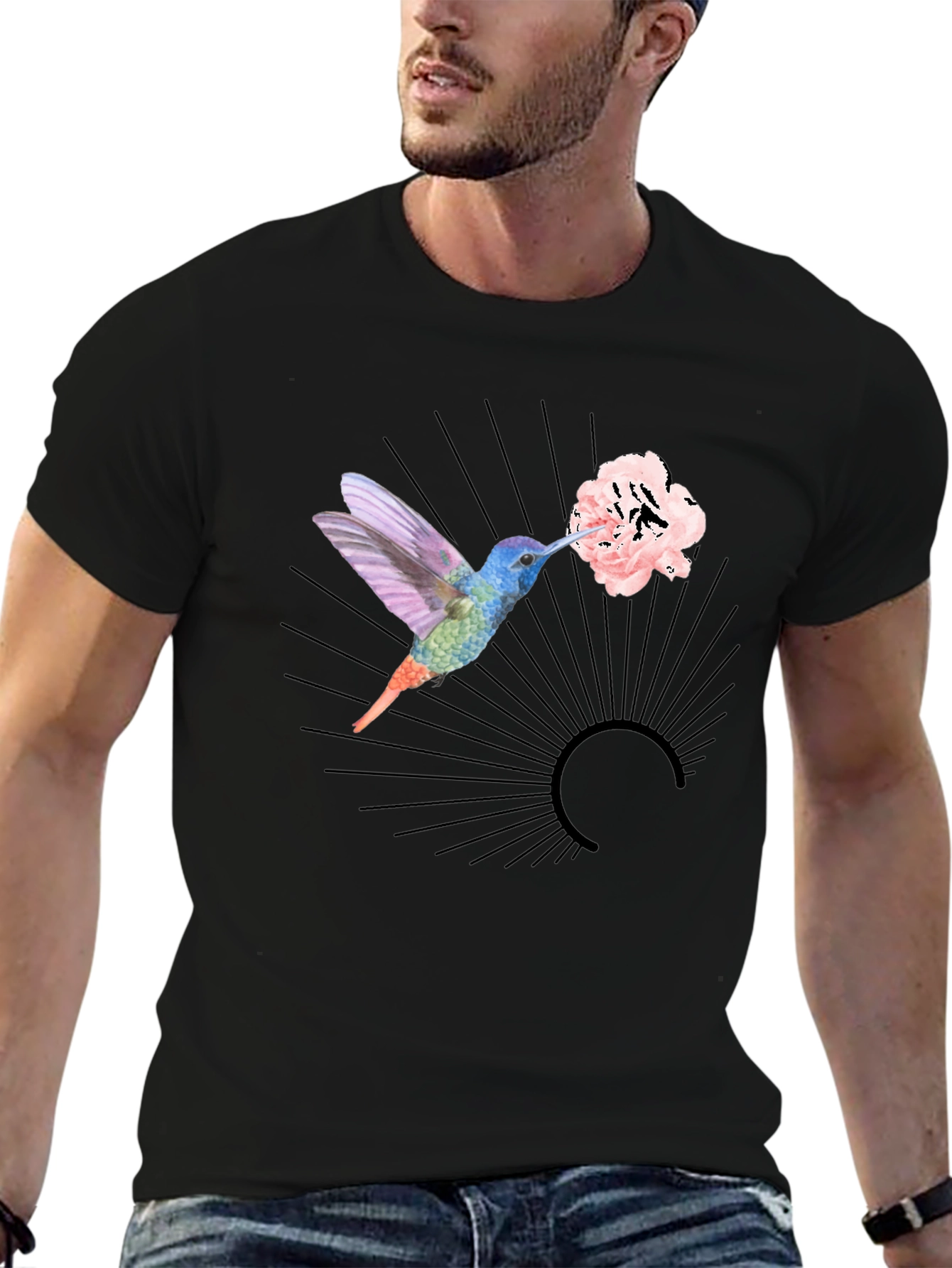 Hummingbird Floral Graphic Black Tee