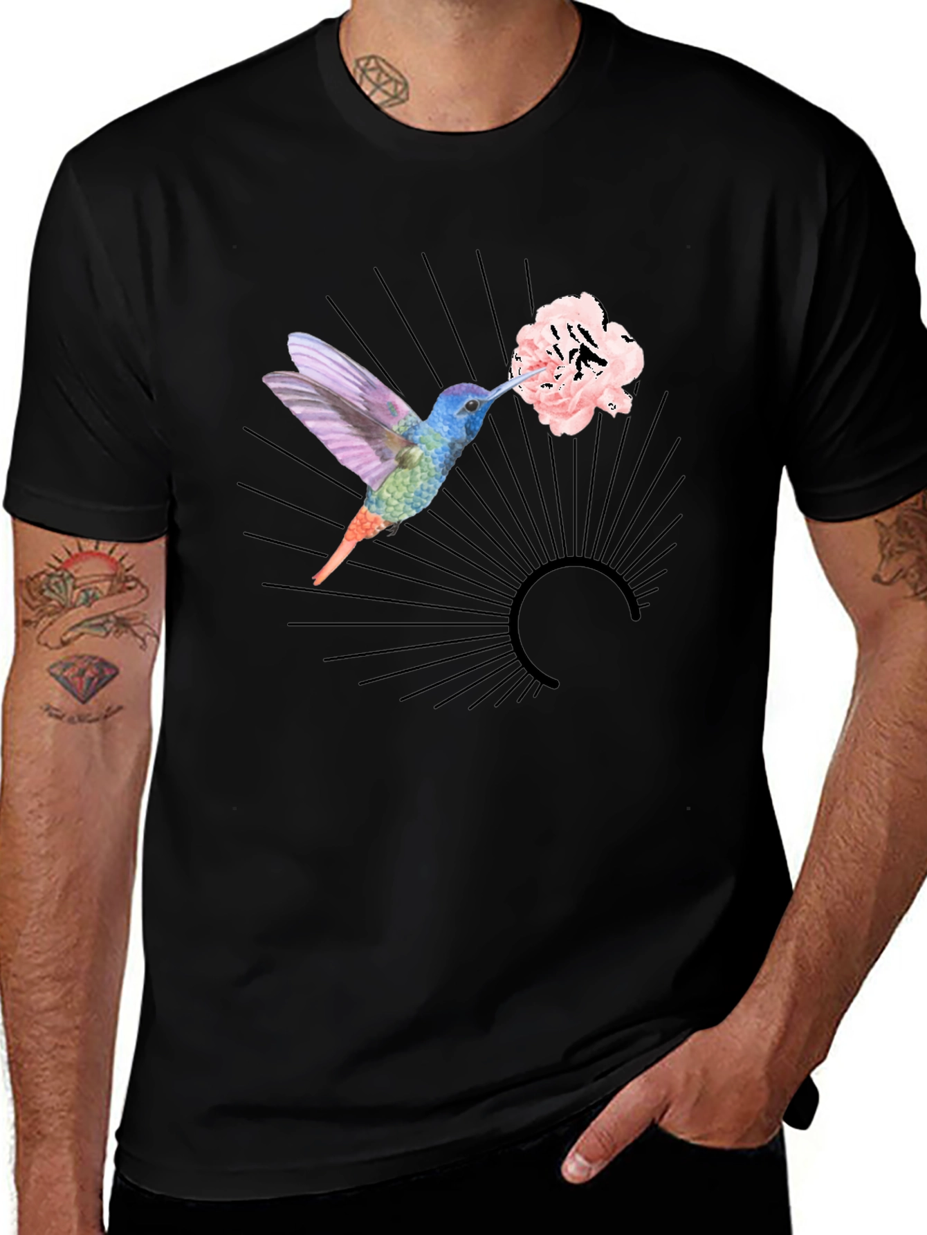Hummingbird Floral Graphic Black Tee