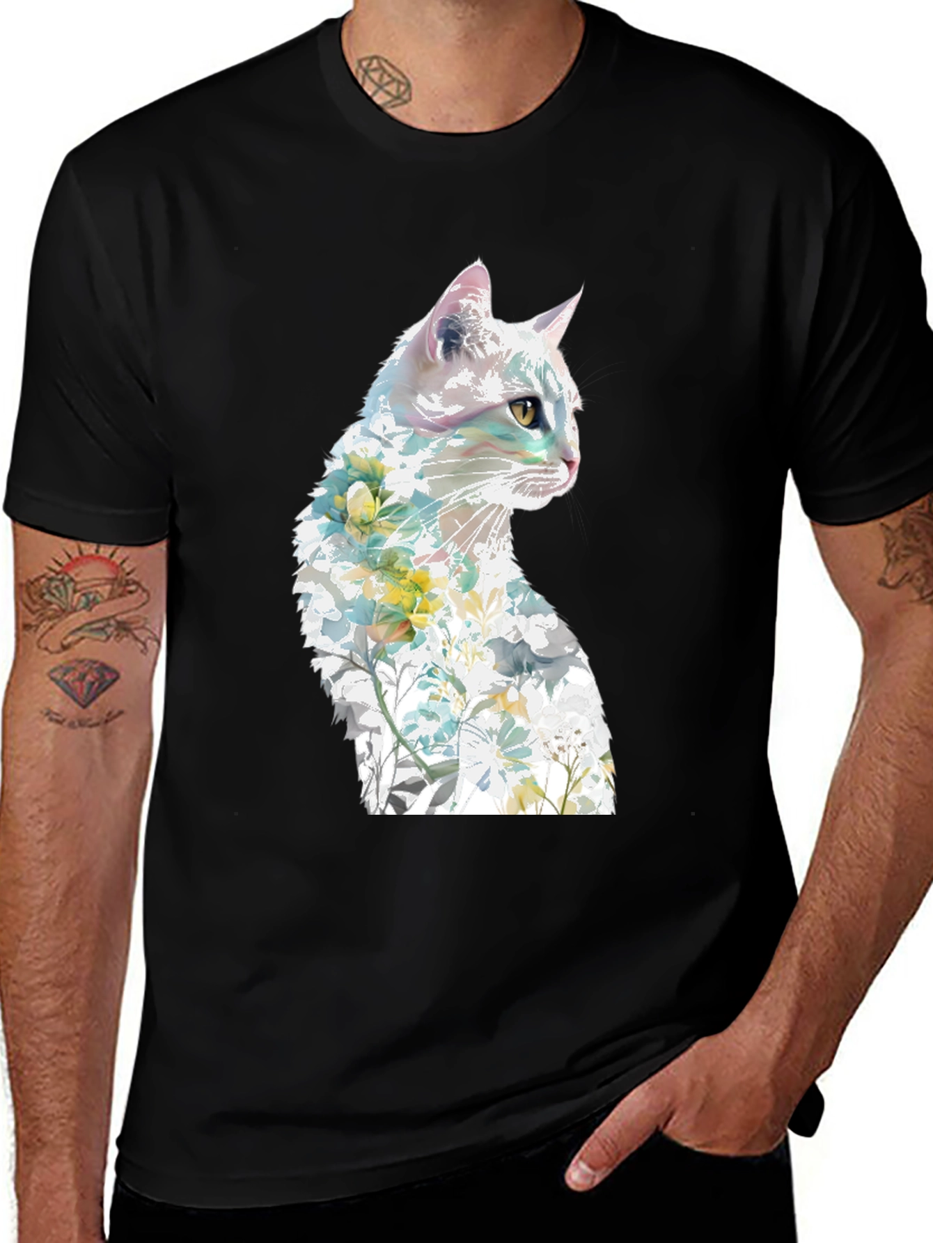 Floral Cat Graphic T-Shirt
