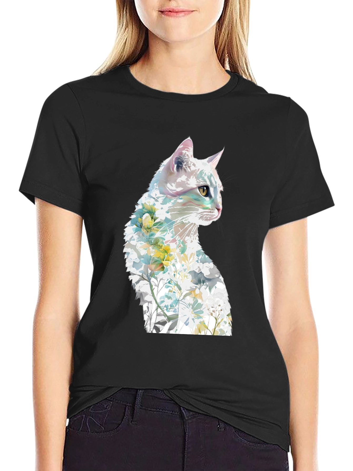 Floral Cat Graphic T-Shirt