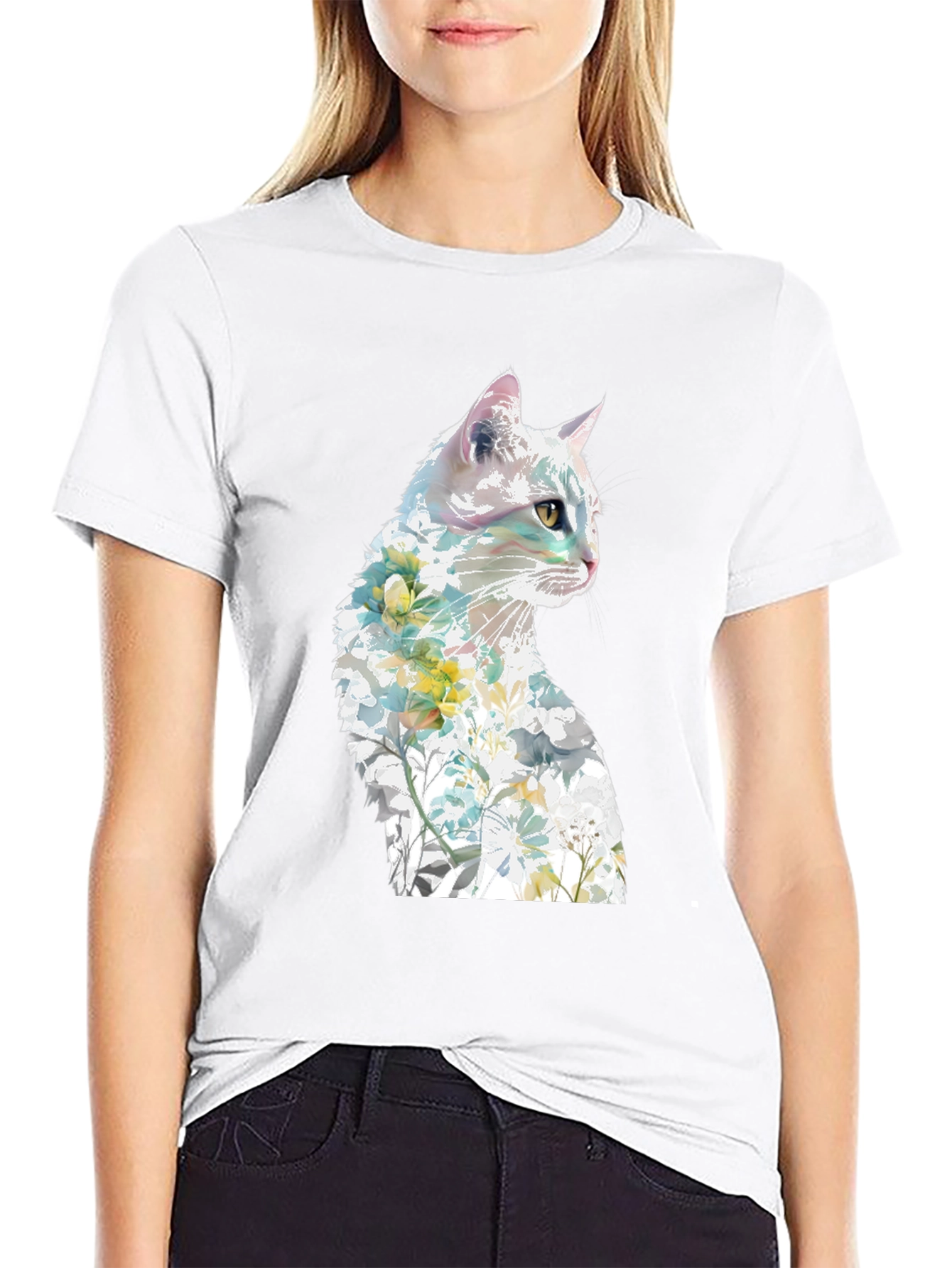 Floral Cat Graphic T-Shirt