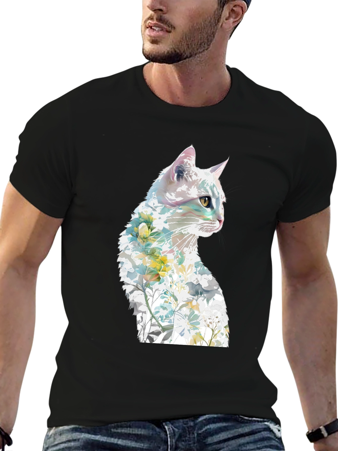 Floral Cat Graphic T-Shirt