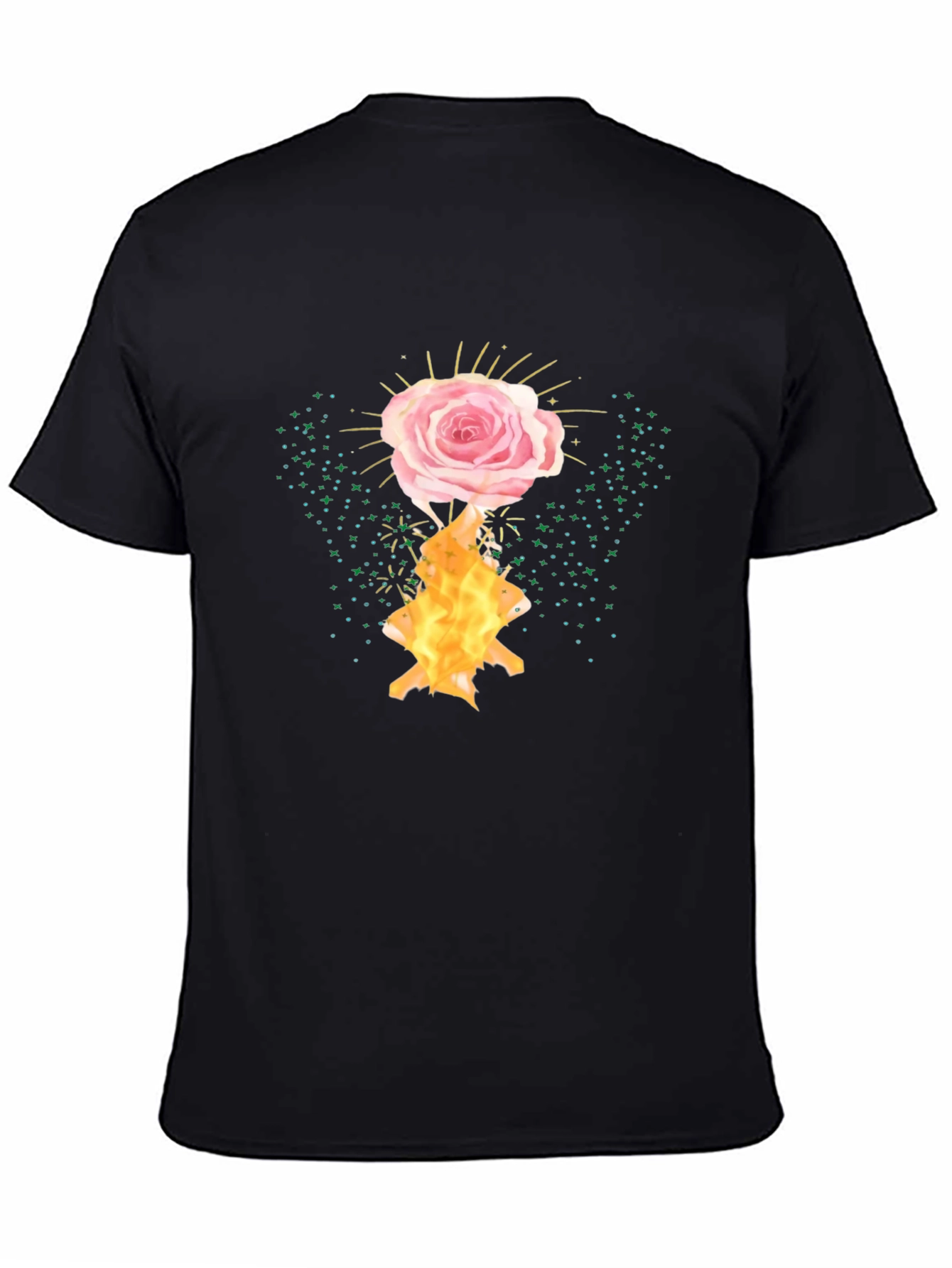 Rose and Flame Graphic Black T-Shirt