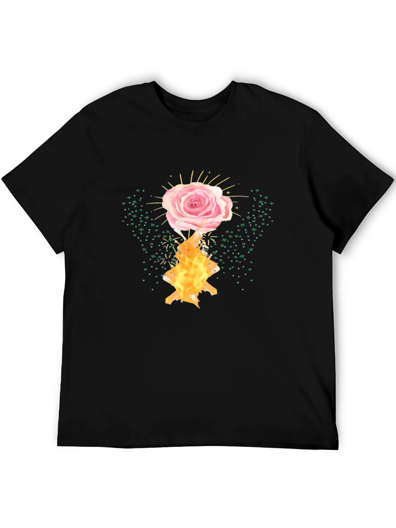 Rose and Flame Graphic Black T-Shirt