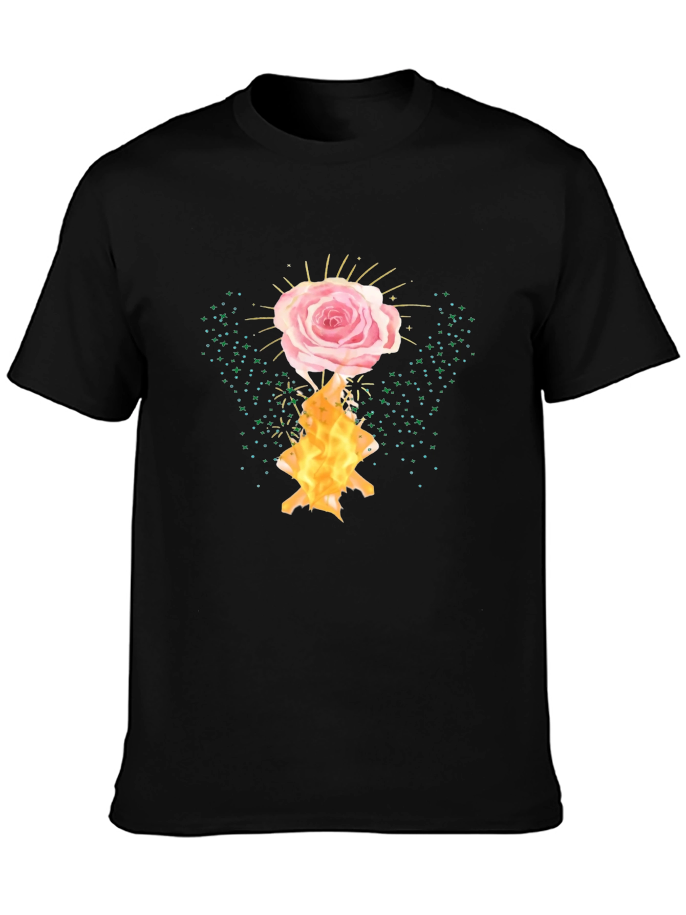 Rose and Flame Graphic Black T-Shirt