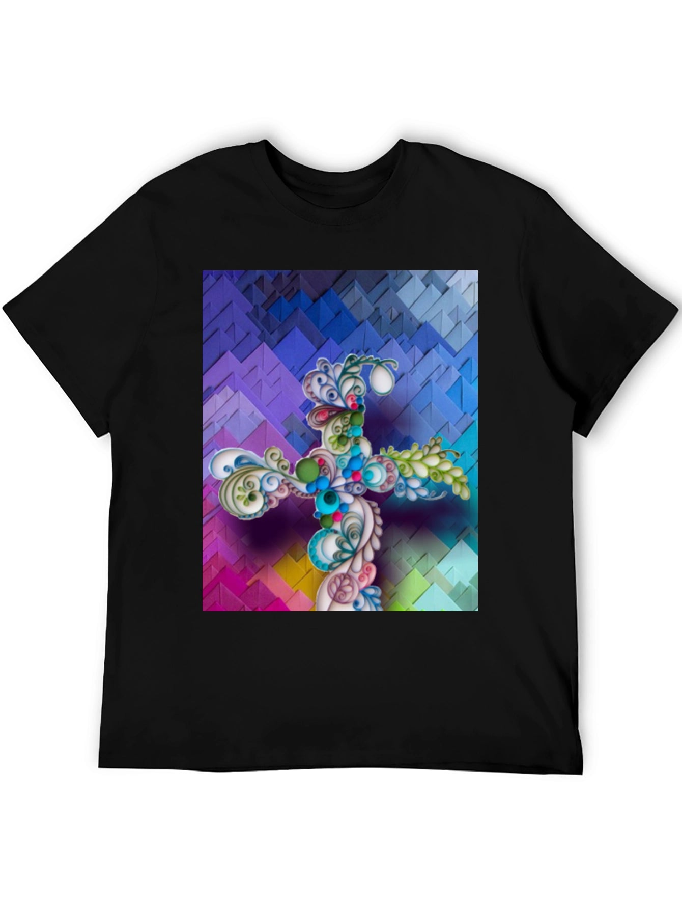 Artistic Floral Cross Graphic T-Shirt - Unique Design