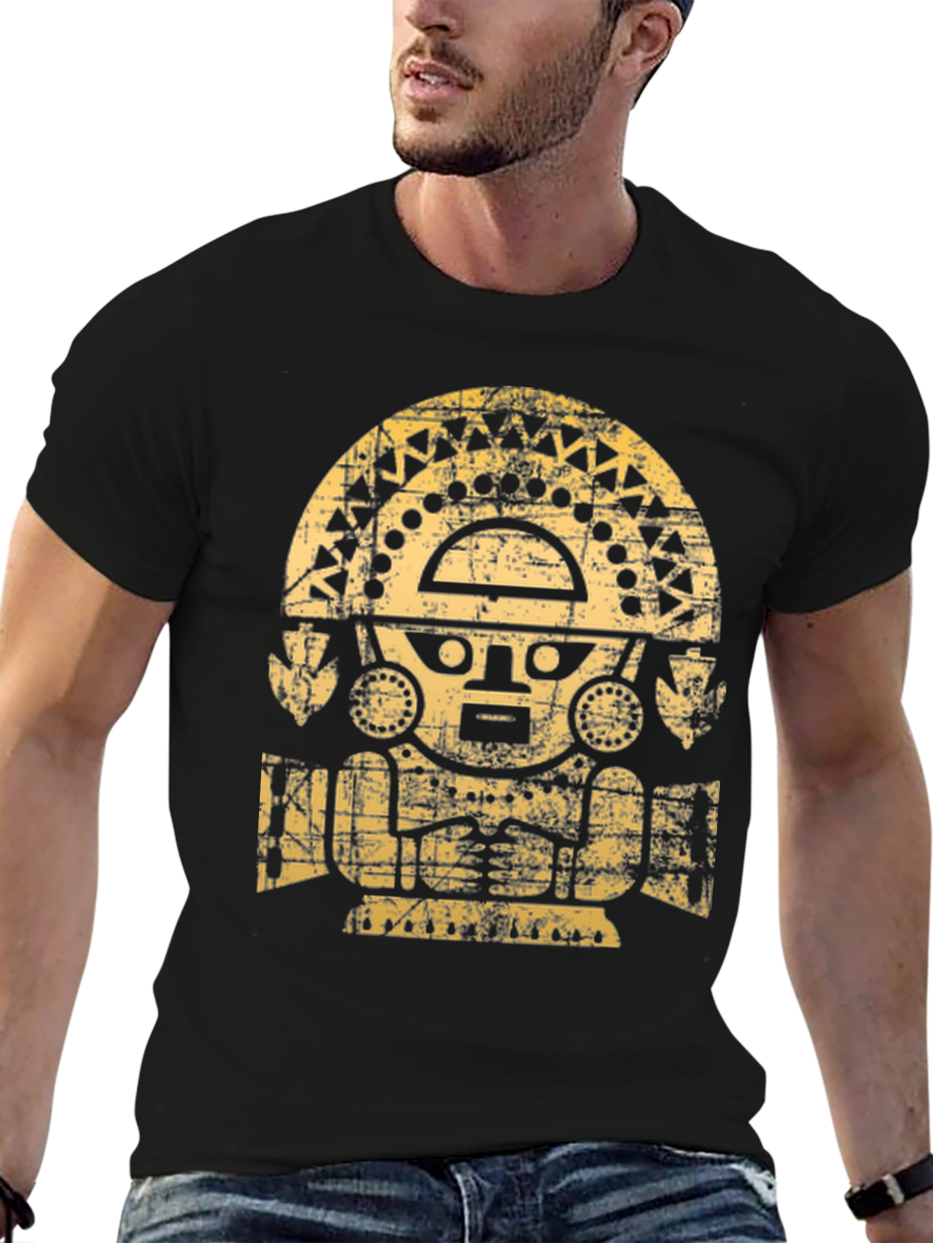 Inca Sun God Graphic T-Shirt - Black