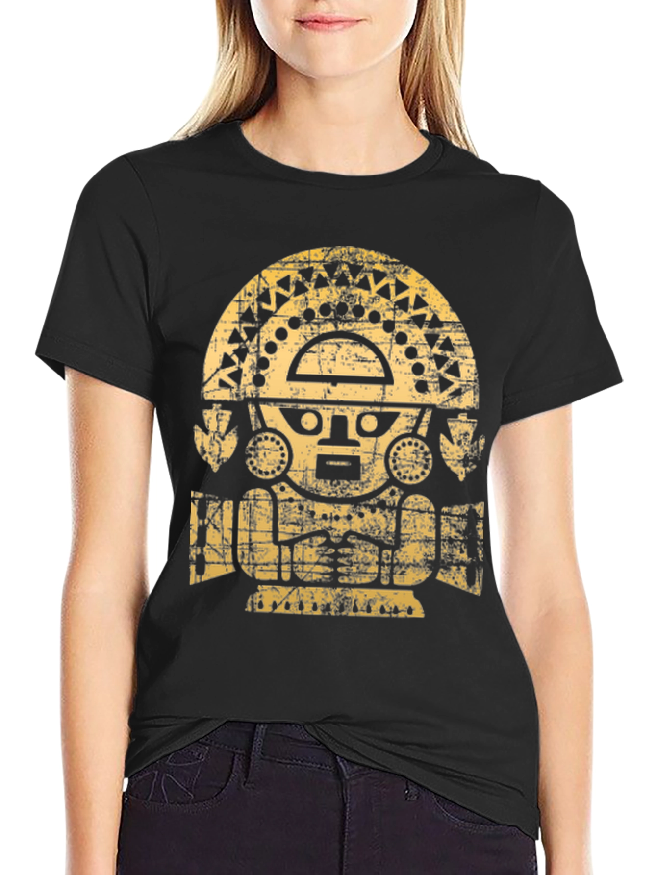 Inca Sun God Graphic T-Shirt - Black