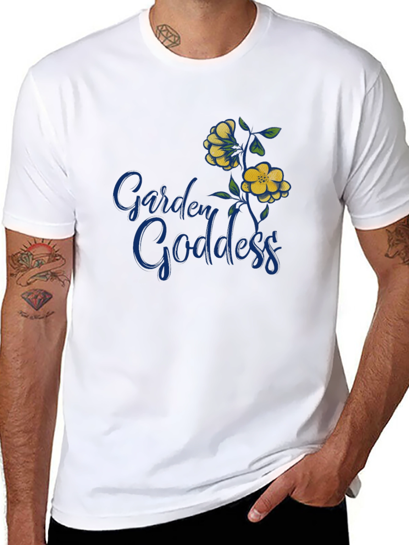 Garden Goddess Graphic Tee - Black Cotton Shirt