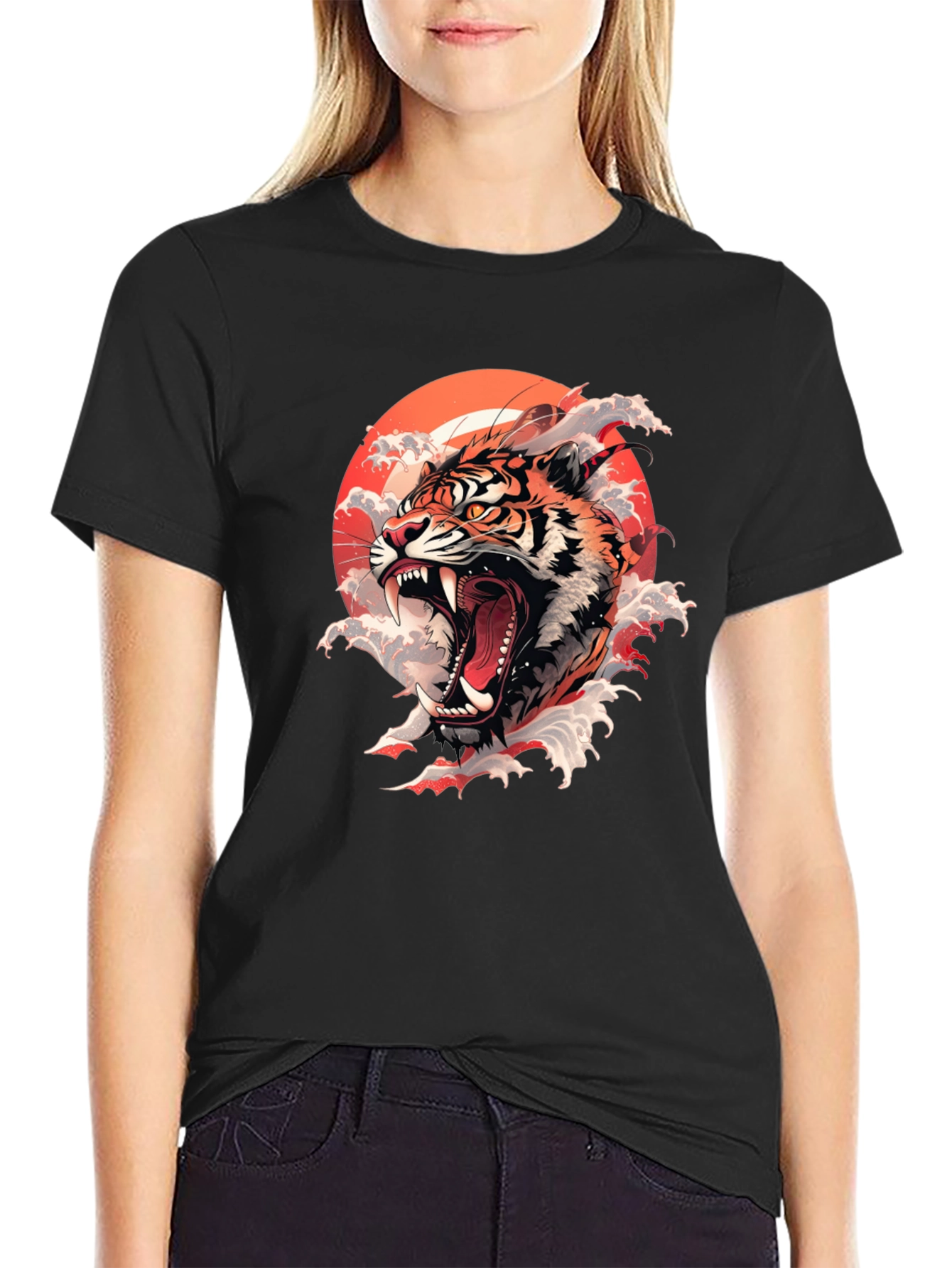 Tiger Roar Graphic Print Black Tee